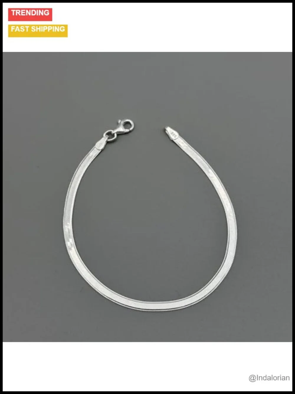 925 Sterling Silver Herringbone Bracelet Women 3mm Flat Snake Chain